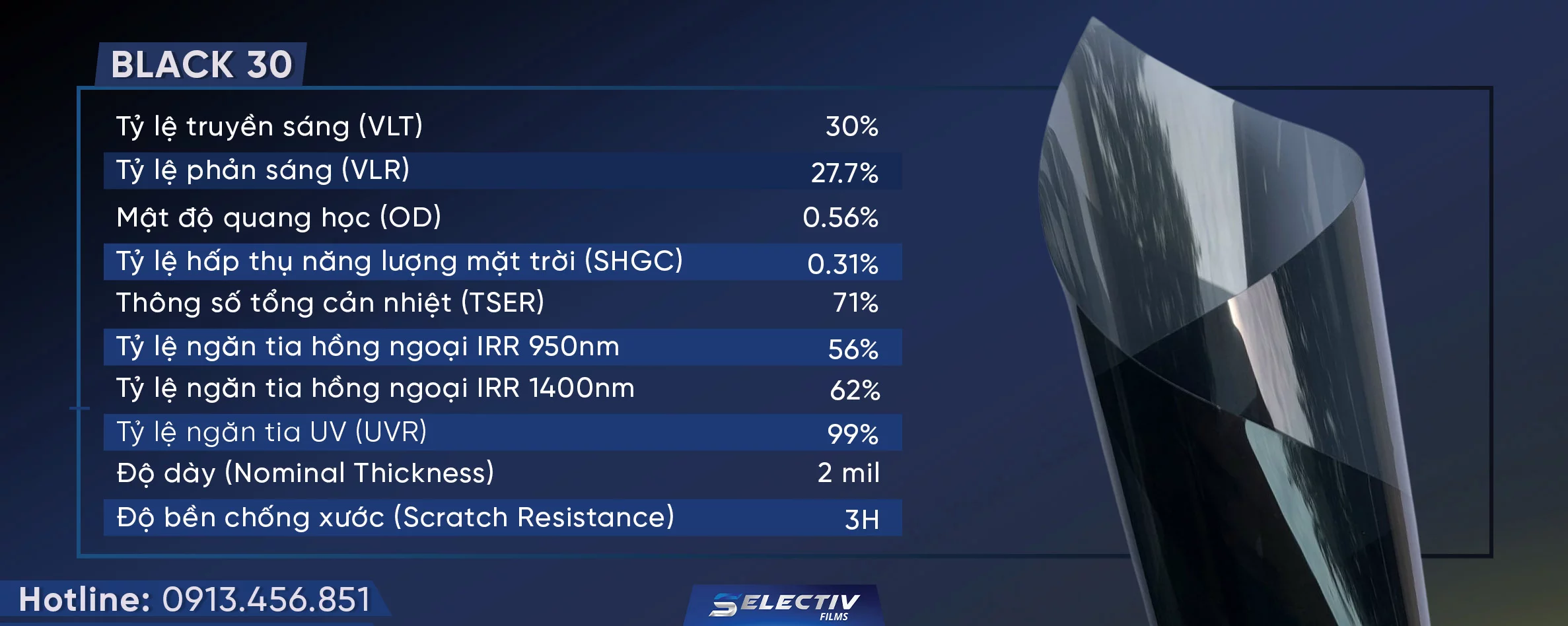 Phim cách nhiệt Reflectance Films Black 30 7 Phim cách nhiệt Black 30