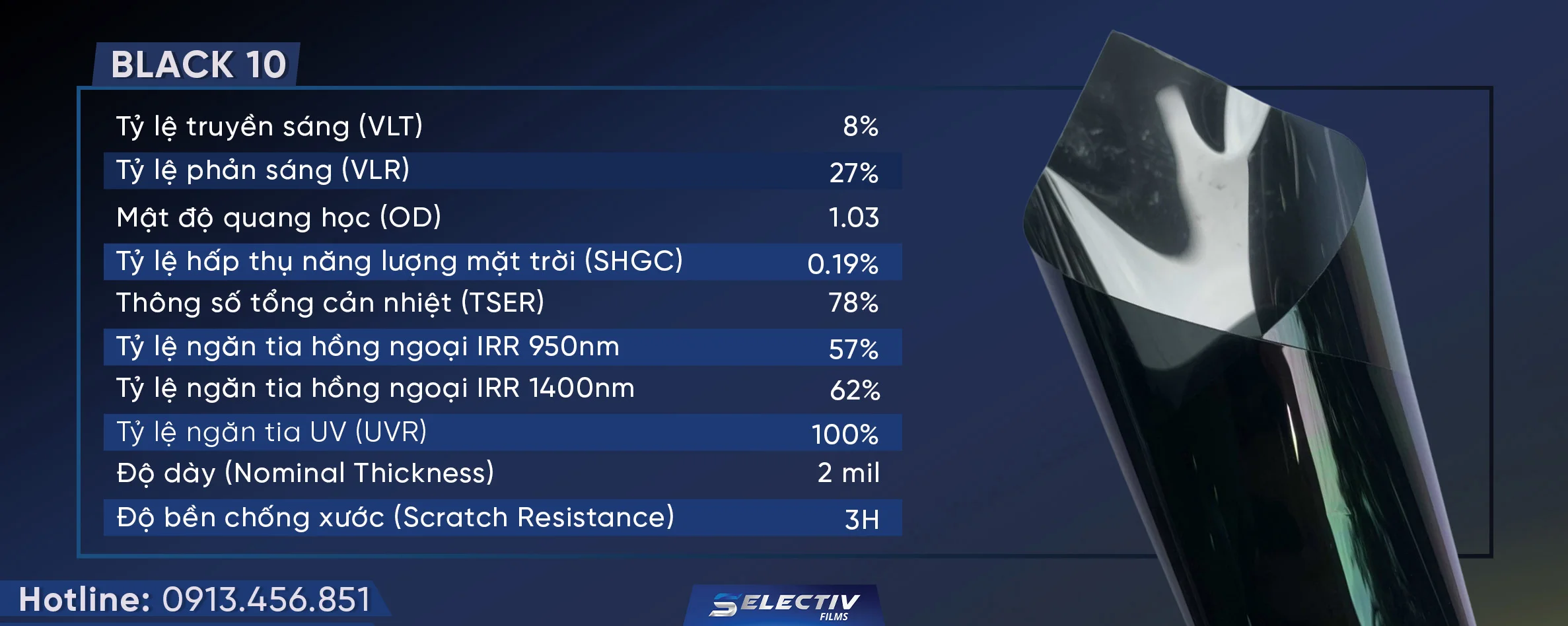 Phim cách nhiệt Reflectance Films Black 10 2 Phim cách nhiệt Black 10